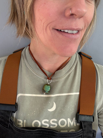 Turquoise + Lapis on Leather Necklace