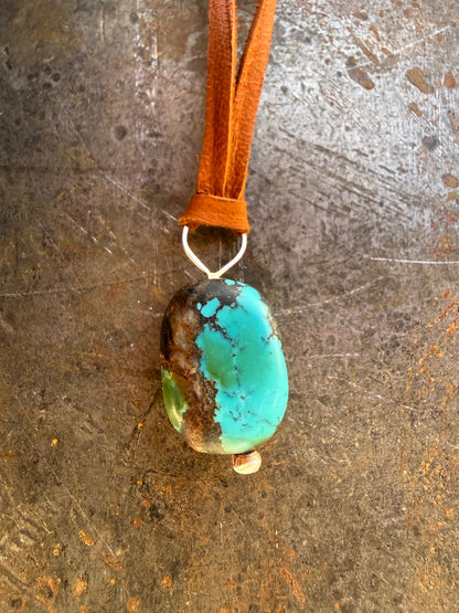 Turquoise + Lapis on Leather Necklace