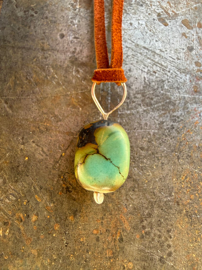 Turquoise + Lapis on Leather Necklace