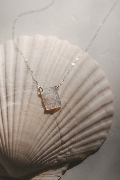 Mother of Pearl Guadalupe Necklace in Silver