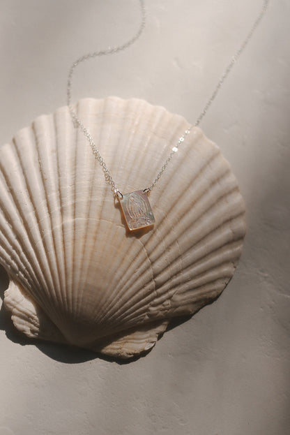Mother of Pearl Guadalupe Necklace in Silver