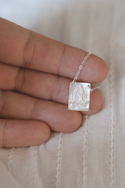 Mother of Pearl Guadalupe Necklace in Silver