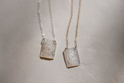 Mother of Pearl Guadalupe Necklace in Silver