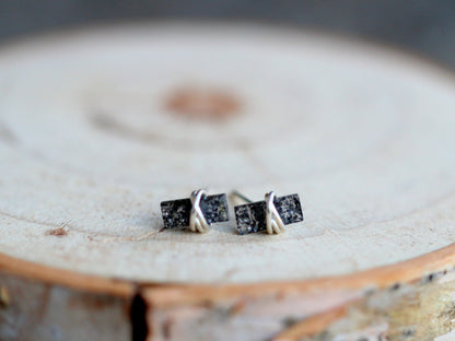 Baguette Studs - Black Sunstone