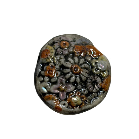 Ceramic Porcelain Pendant - Artist Signed Focal Bead, 34mm Round with Natural Stone Mosaic Pattern