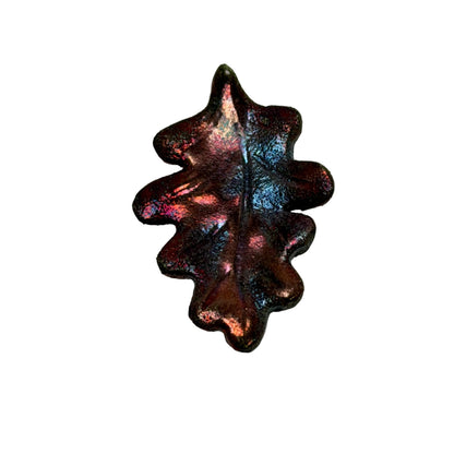 Raku Ceramic Leaf Pendant - Iridescent Rainbow Glaze 40mm Artist Signed