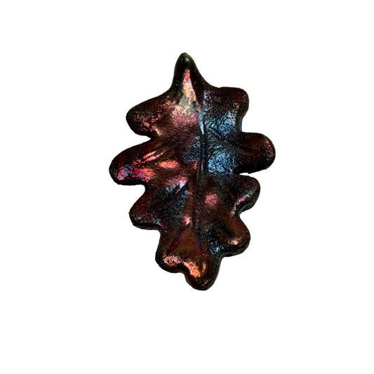 Raku Ceramic Leaf Pendant - Iridescent Rainbow Glaze 40mm Artist Signed