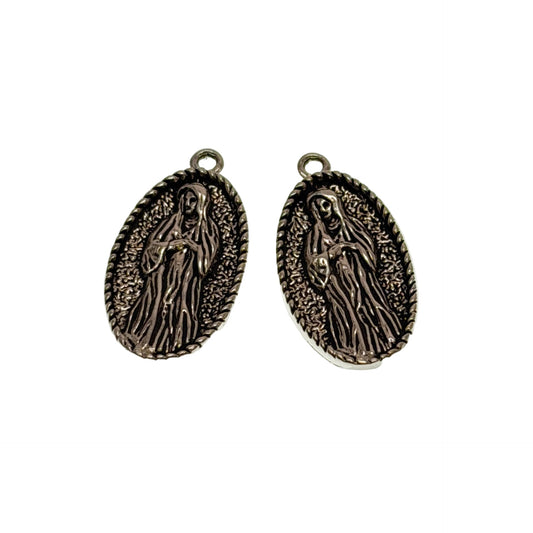 Sterling Silver Our Lady of Guadalupe Religious Charm - 26x13mm Sacred Medal Pendant Sold Individually