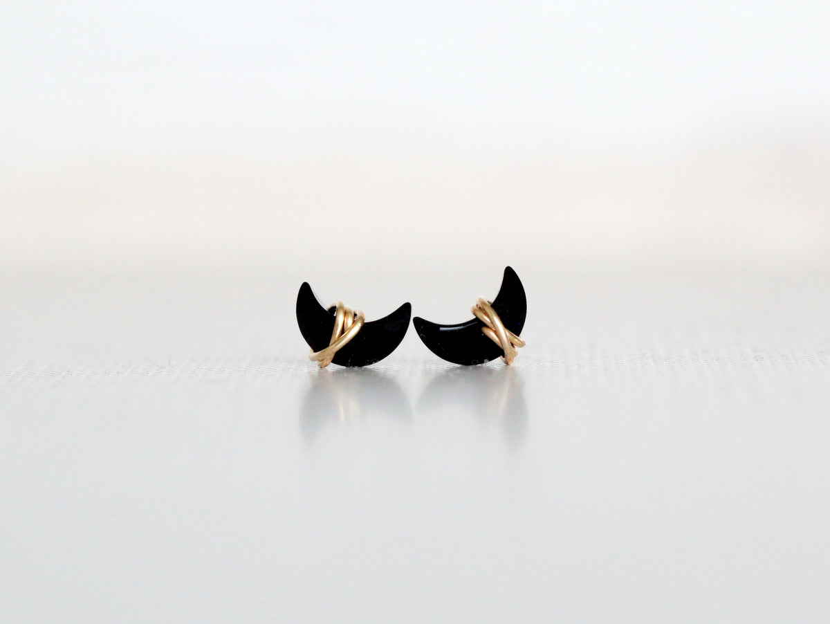 Mini Moonbeam Studs - Black Agate