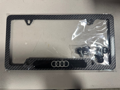 BAYERN Carbon Fiber Style Aluminum Audi Rings Logo License Plate Frame 2-PAK