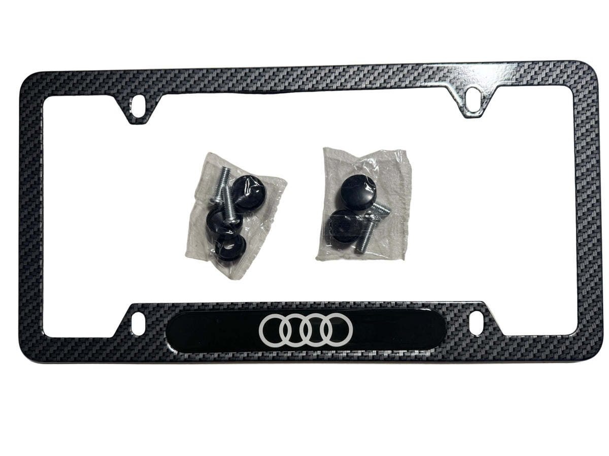 BAYERN Carbon Fiber Style Aluminum Audi Rings Logo License Plate Frame 2-PAK