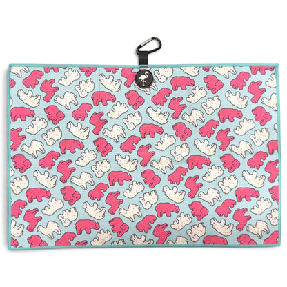 Frosted Animal Cookie Golf Towel | 24” x 16” Microfiber Towel | Magnetic Clip & Carabiner | Premium Golf Accessory