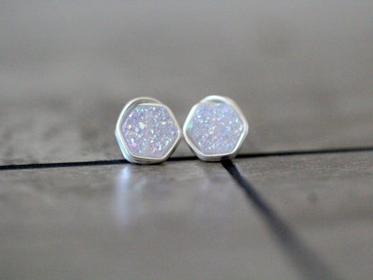 Hexagon Druzy Studs - Cottontail