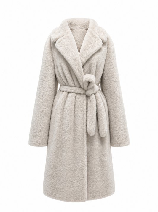 Eden Faux Mink Effect Fur Coat in Ivory