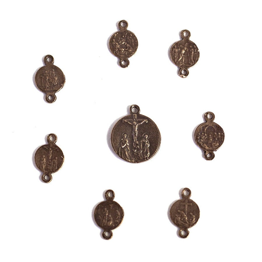 Vintage Bronze Seven Sorrows Rosary Set Medal