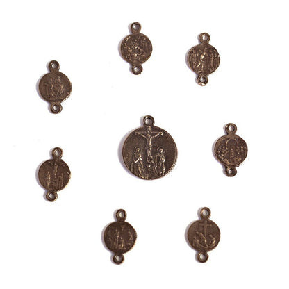 Vintage Bronze Seven Sorrows Rosary Set Medal