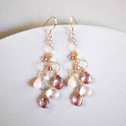 Pink Gemstone Waterfall Earrings