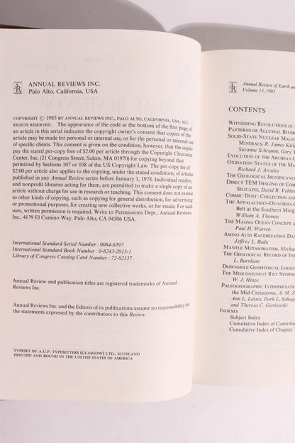 Annual Review of Earth and Planetary Sciences, Volume 13 (1985) — Cosmic Dust, Lunar Magma Ocean & Ancient Earth