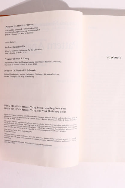 Pattern Analysis — Heinrich Niemann, 1981 First Edition | Early Computer Vision & Pattern Recognition