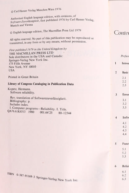 Software Reliability — Hermann Kopetz, 1980 | Early Software Engineering & Fault-Tolerant Computing
