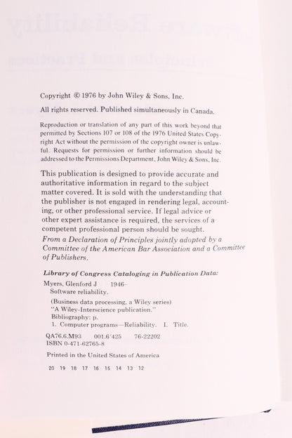 Software Reliability: Principles & Practices — Glenford J. Myers, 1976 | Vintage Software Engineering
