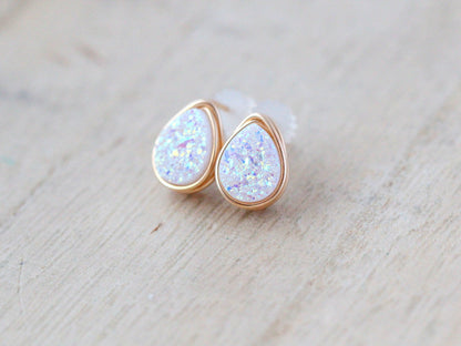 Druzy Teardrop Studs - Confetti Cream