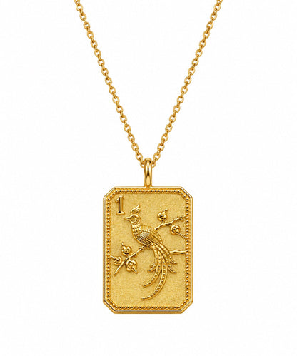 14kt Gold-Plated Mahjong 1 Bam Bird Charm Necklace
