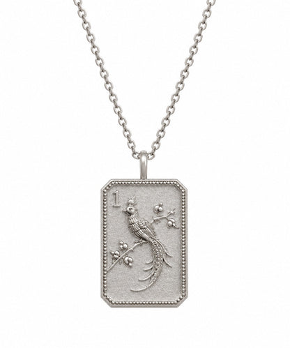 Sterling Silver Mahjong 1 Bam Bird Charm Necklace