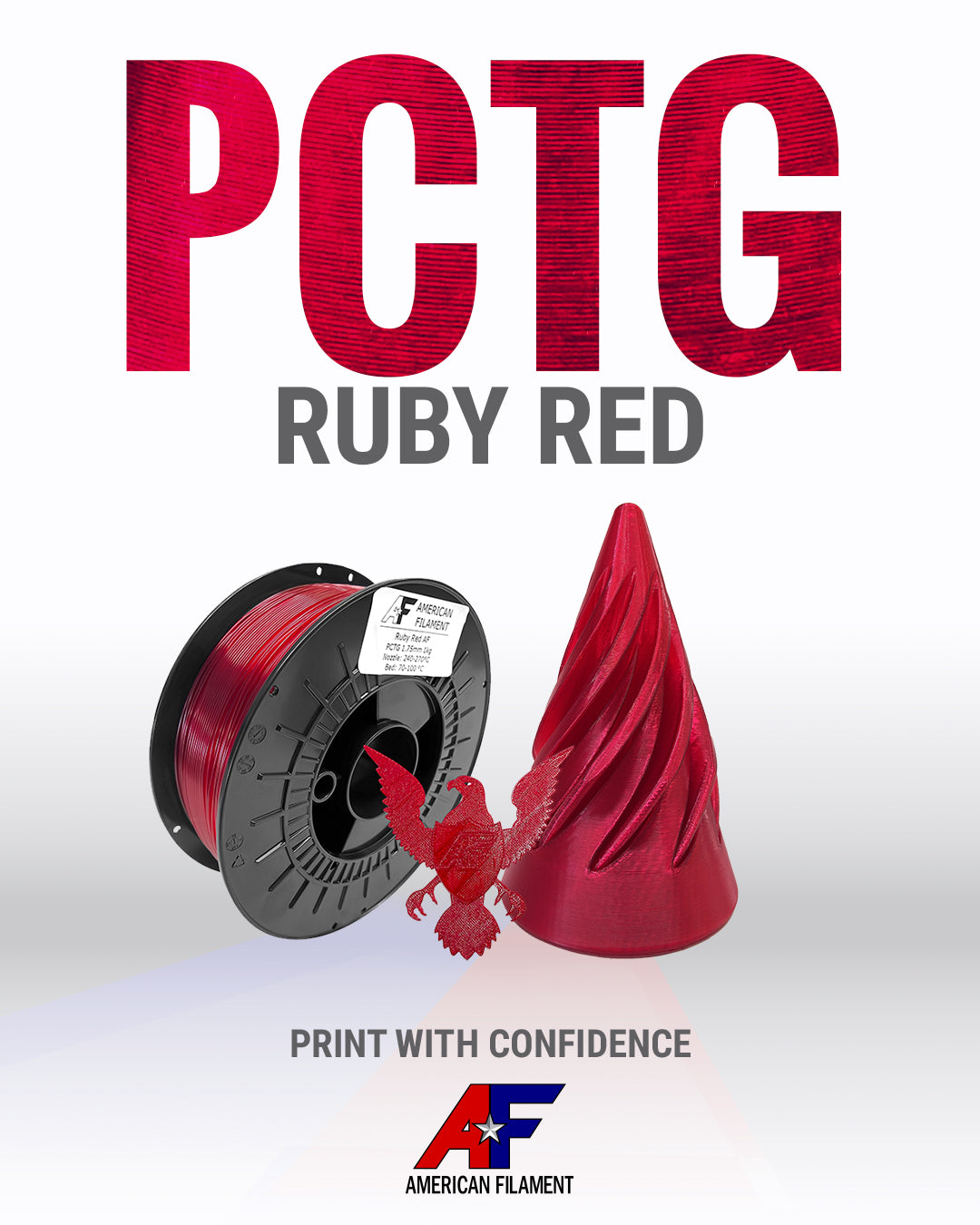 Filamento PCTG Rojo Rubí Transparente AF de 1.75 mm ¡Hecho en EE. UU.!