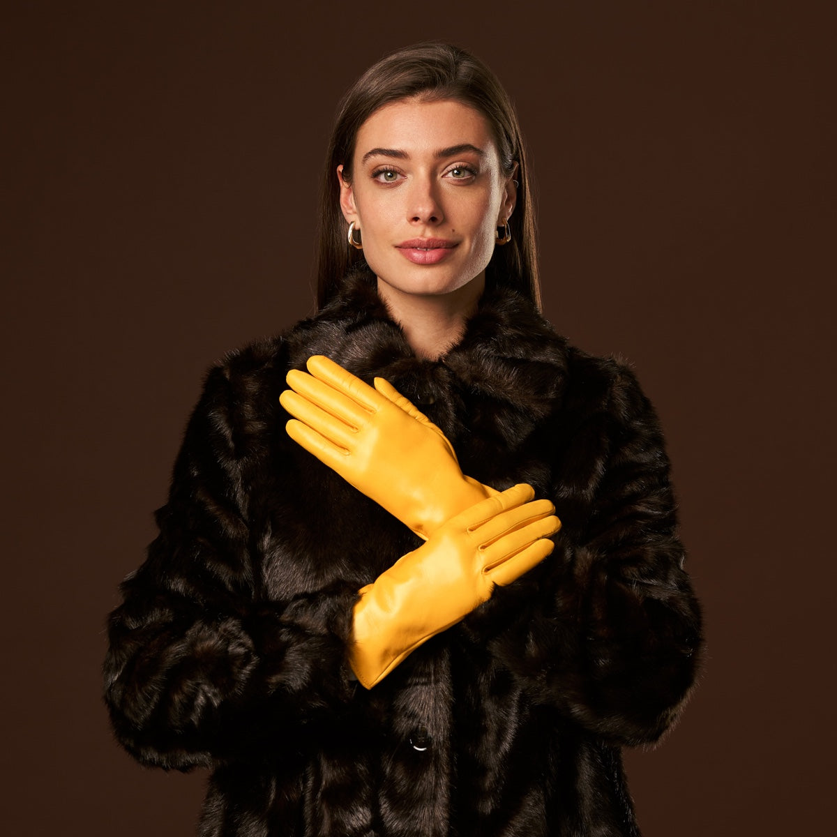 Isabella (yellow) - Italian lambskin leather gloves with luxurious cashmere lining — photo 6 of 10