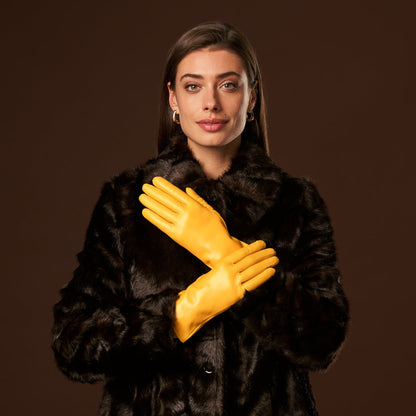 Isabella (yellow) - Italian lambskin leather gloves with luxurious cashmere lining — photo 6 of 10