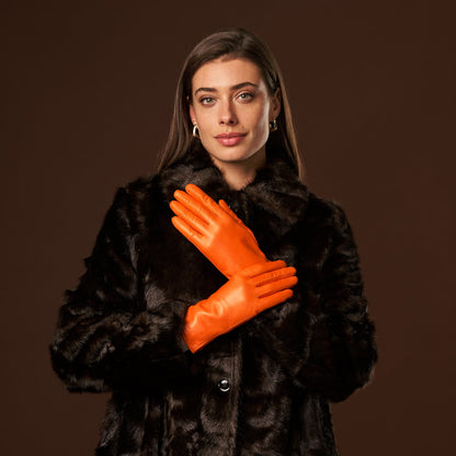 Isabella (orange) - Italian lambskin leather gloves with luxurious cashmere lining — photo 8 of 10