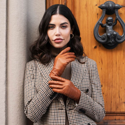 Isabella (cognac) - Italian lambskin leather gloves with cashmere lining & touchscreen feature — photo 6 of 10