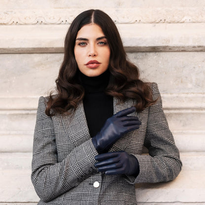 Isabella (navy) - Italian lambskin leather gloves with cashmere lining — photo 6 of 10
