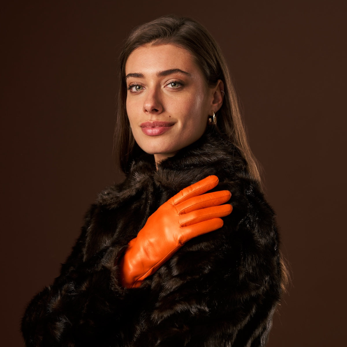 Isabella (orange) - Italian lambskin leather gloves with luxurious cashmere lining — photo 2 of 10