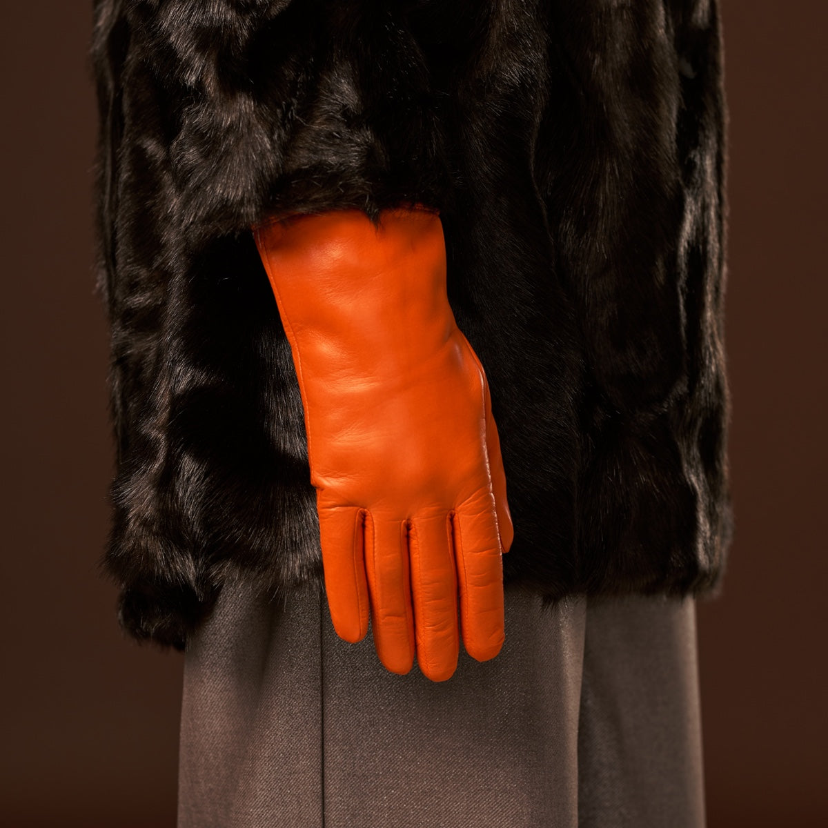 Isabella (orange) - Italian lambskin leather gloves with luxurious cashmere lining — photo 10 of 10