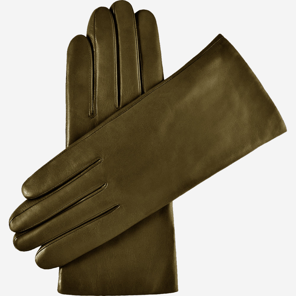 Isabella (green) - Italian lambskin leather gloves with luxurious cashmere lining — photo 1 of 10