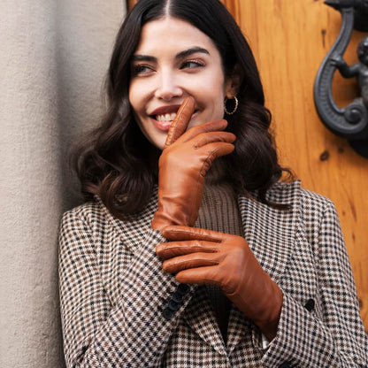 Isabella (cognac) - Italian lambskin leather gloves with cashmere lining & touchscreen feature — photo 10 of 10