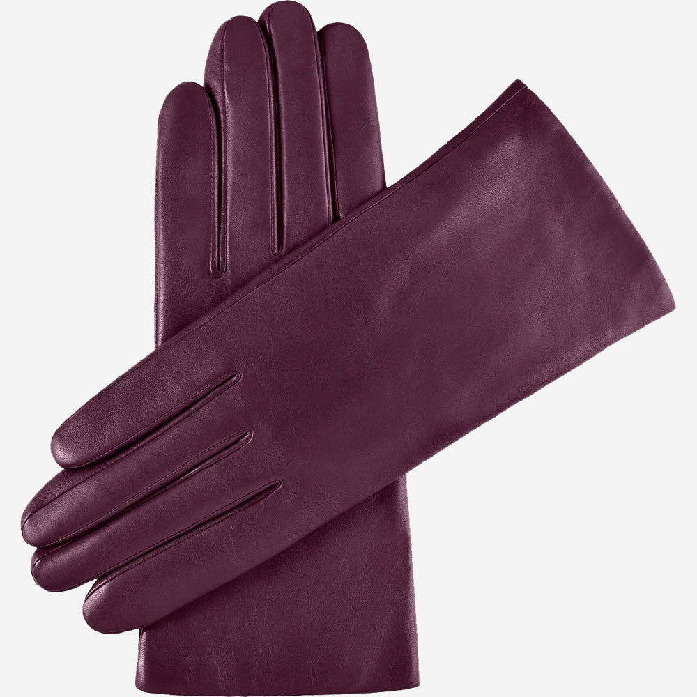 Isabella (eggplant) - Italian lambskin leather gloves with cashmere lining — photo 2 of 10