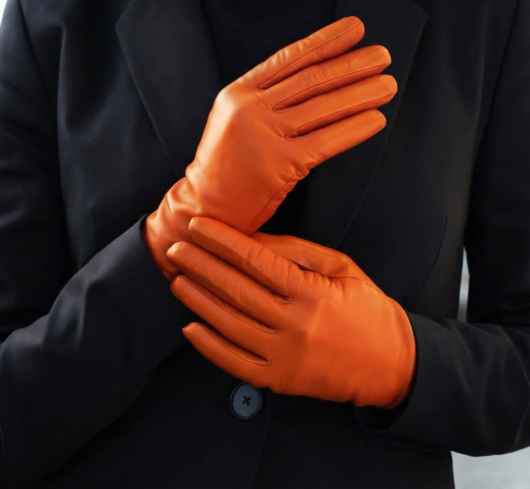 Isabella (orange) - Italian lambskin leather gloves with luxurious cashmere lining — photo 3 of 10