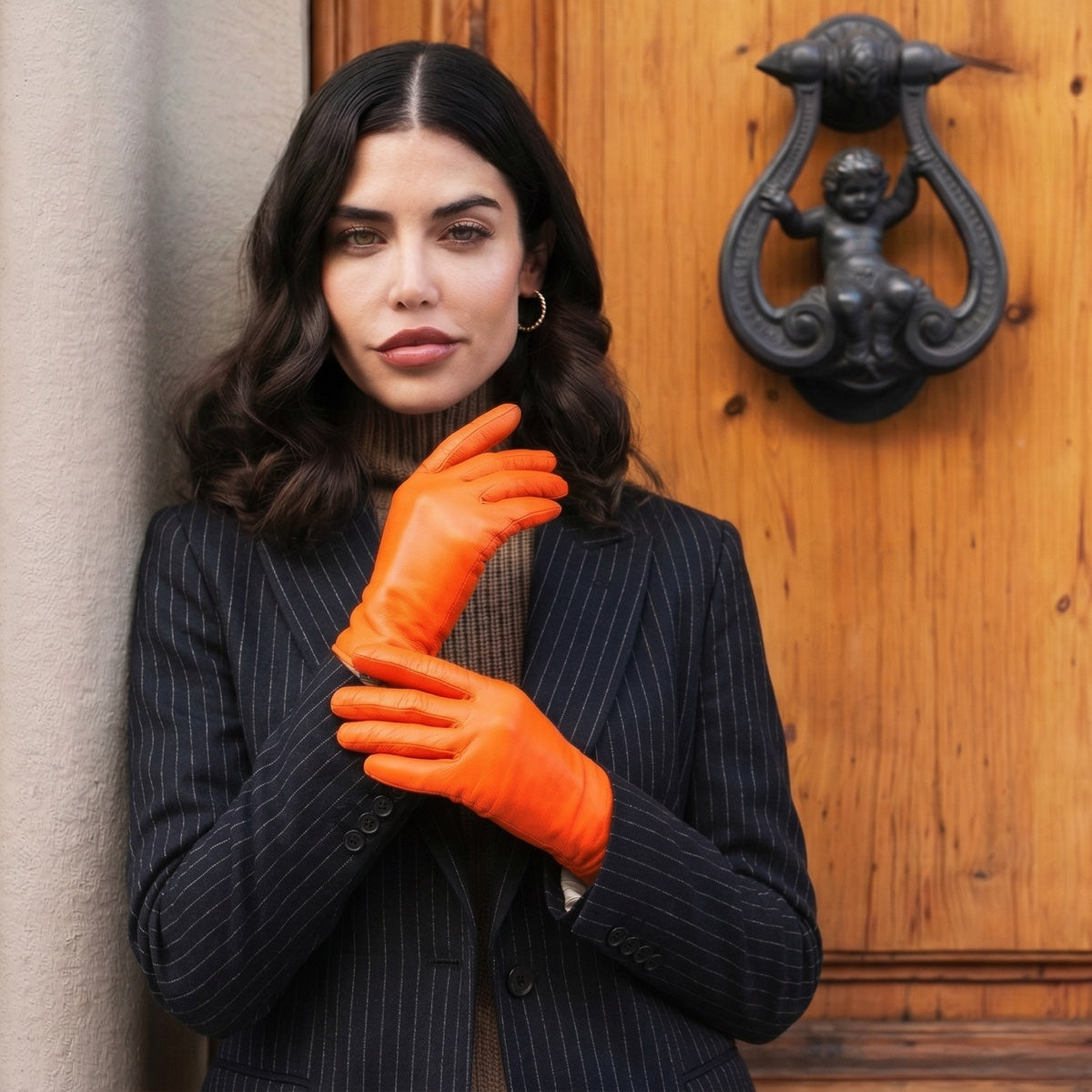 Isabella (orange) - Italian lambskin leather gloves with luxurious cashmere lining — photo 5 of 10