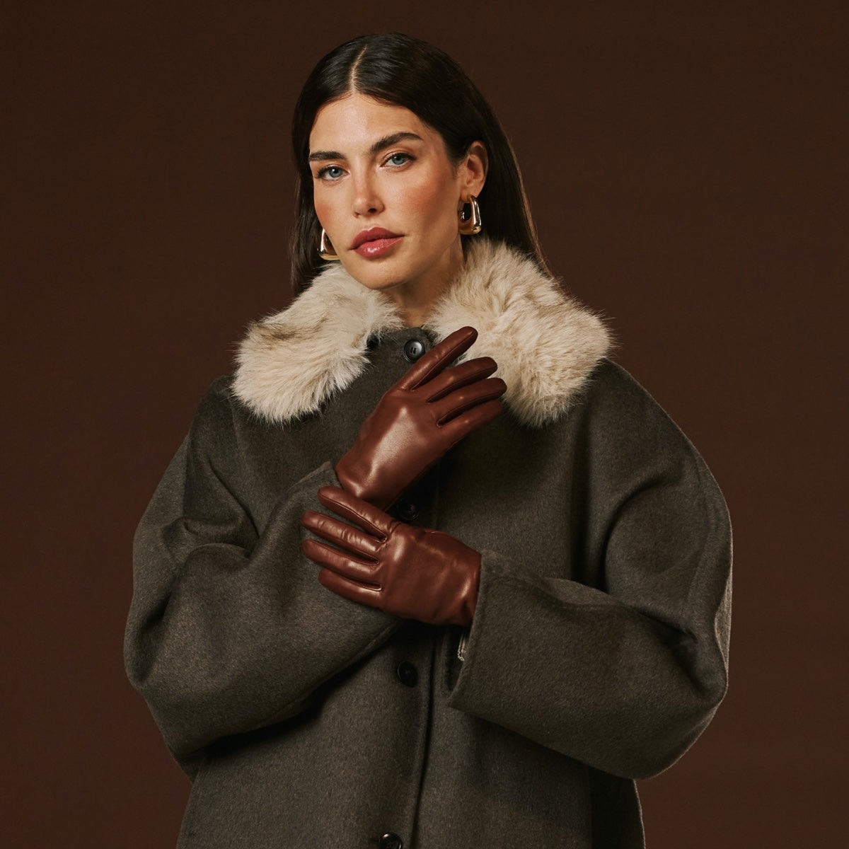 Isabella (brown) - Italian lambskin leather gloves with cashmere lining — photo 6 of 10