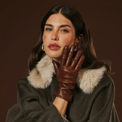 Isabella (brown) - Italian lambskin leather gloves with cashmere lining — photo 8 of 10