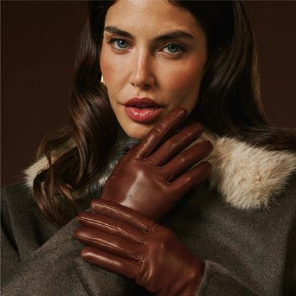 Isabella (brown) - Italian lambskin leather gloves with cashmere lining — photo 9 of 10