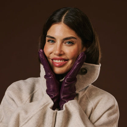 Isabella (eggplant) - Italian lambskin leather gloves with cashmere lining — photo 10 of 10