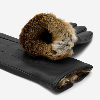 Julietta (black) - Lambskin leather gloves with plush rabbit fur lining and touchscreen feature — photo 2 of 10