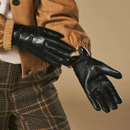 Julietta (black) - Lambskin leather gloves with plush rabbit fur lining and touchscreen feature — photo 10 of 10