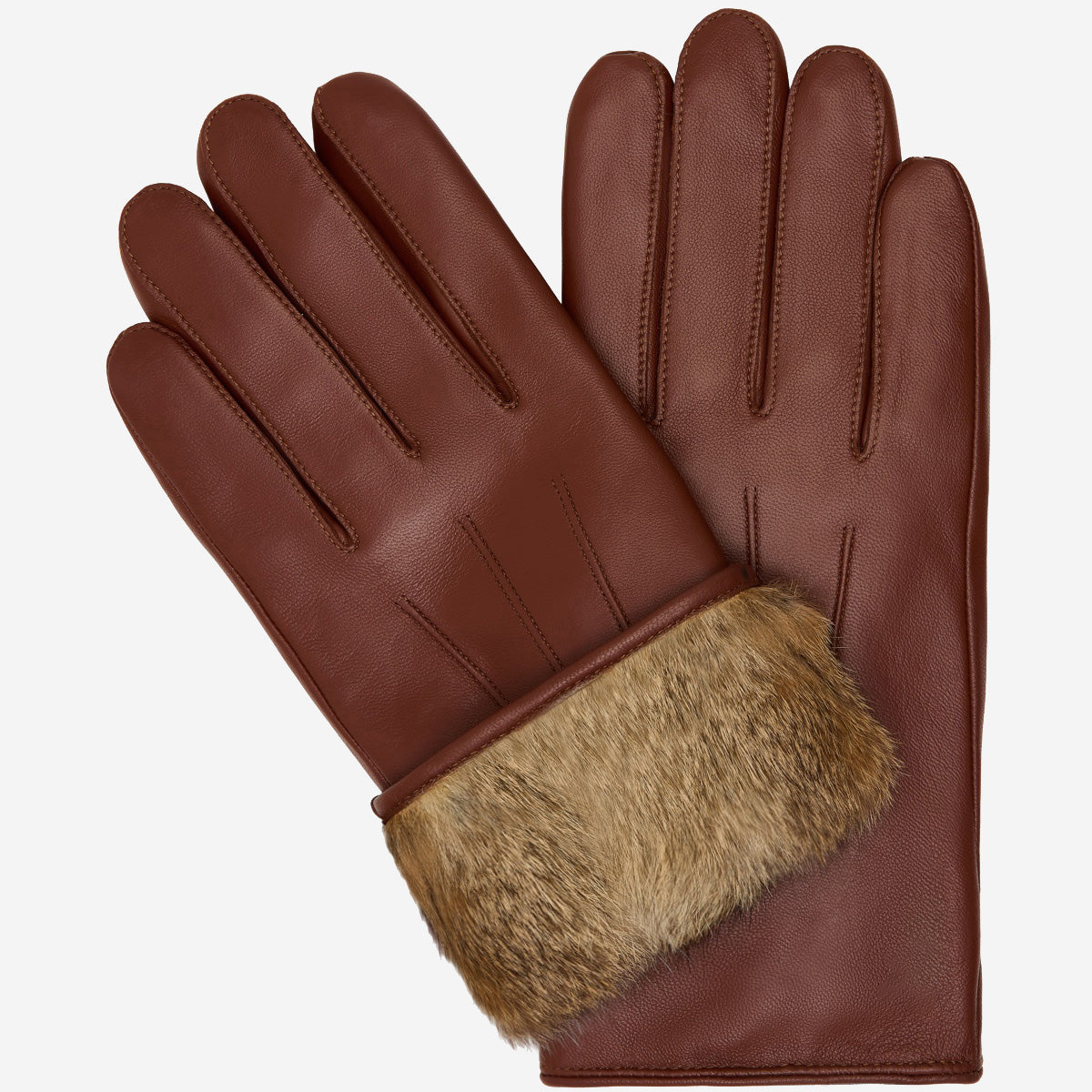 Julietta (brown) - Lambskin leather gloves with plush rabbit fur lining and touchscreen feature — photo 3 of 10
