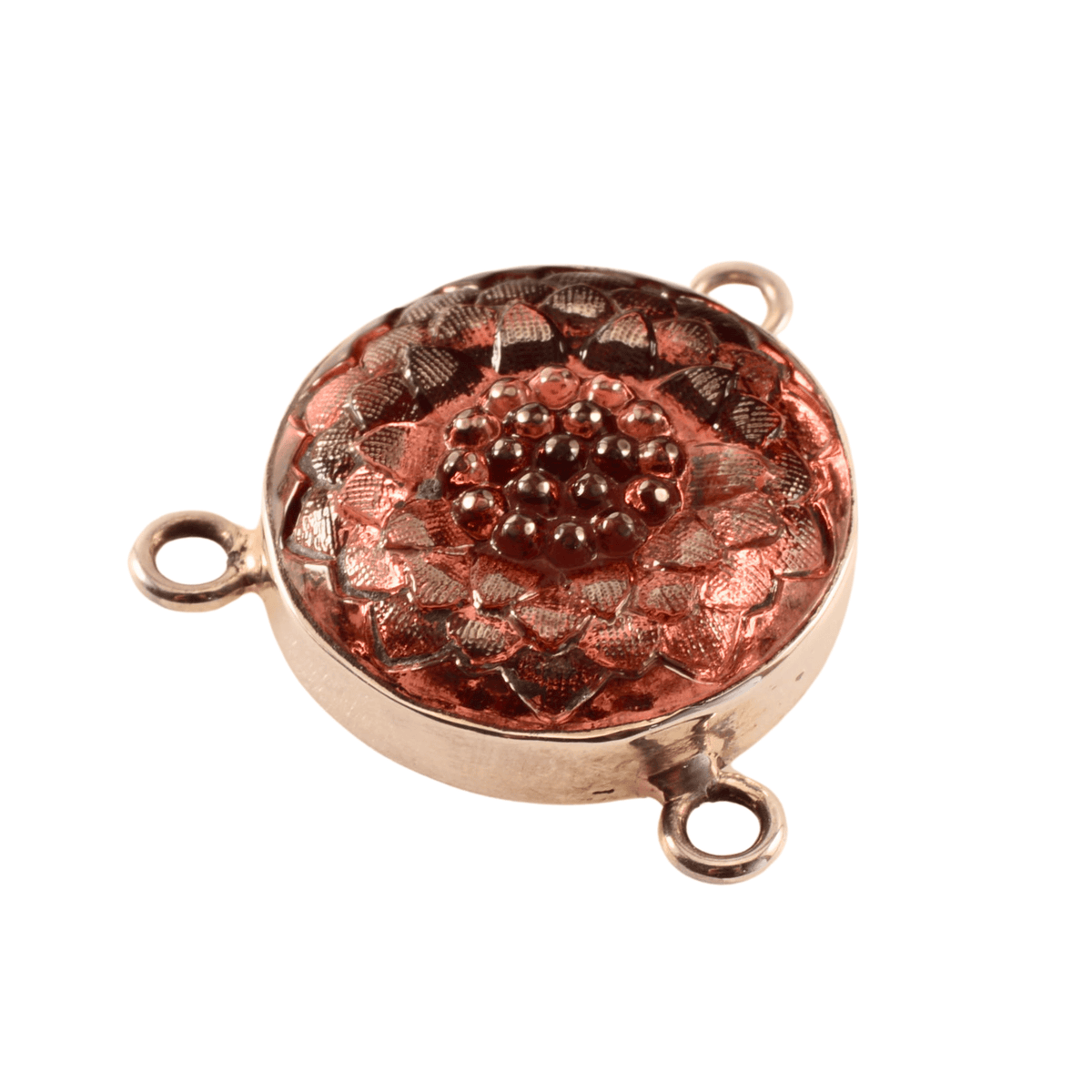 Vintage Sterling Silver Round Connector with Czech Glass Floral Design