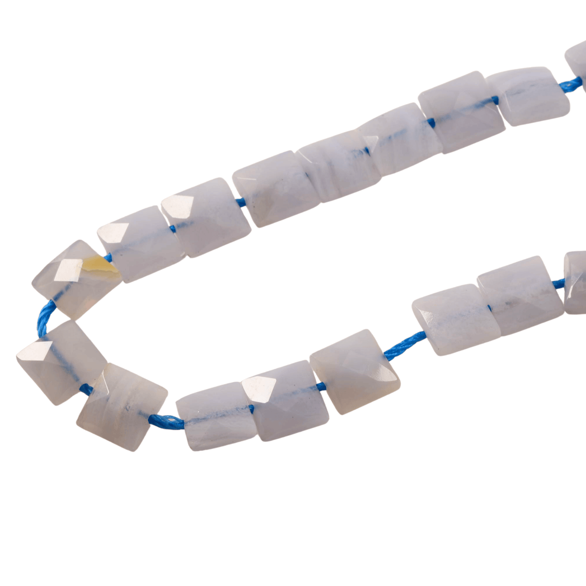 White Chalcedony Faceted Square Beads - 8mm Stone Bead Strand